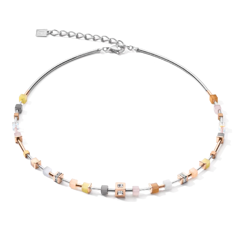 women's necklaces with bold bar design -Petite Olive Peach Geo Cube Necklace