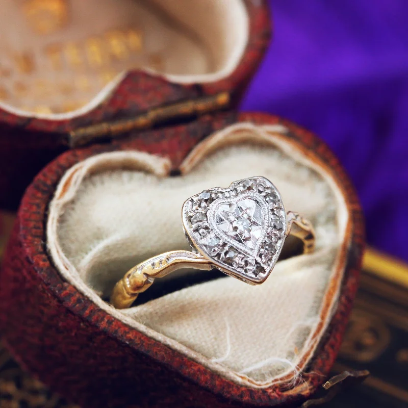 women's engagement rings with princess-cut halo -Dinky Vintage Heart Shaped Diamond Cluster Ring