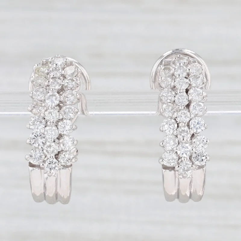 women's earrings with stud and halo design -2ctw Diamond J-Hook Earrings 14k White Gold Pierced Omega Backs