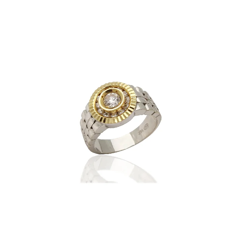 women's rings with vintage appeal -Fluted Bezel Two-Tone Ring CZ (14K)