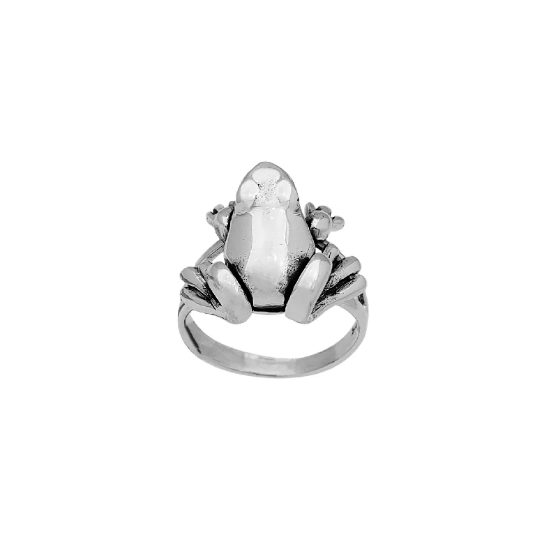 women's rings with emerald -Glossy Motion Frog Lady Ring (Silver)