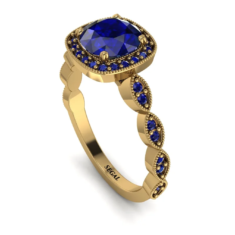 women's engagement rings with white gold -Vintage Inspired Sapphire Halo Ring - Frances No. 73