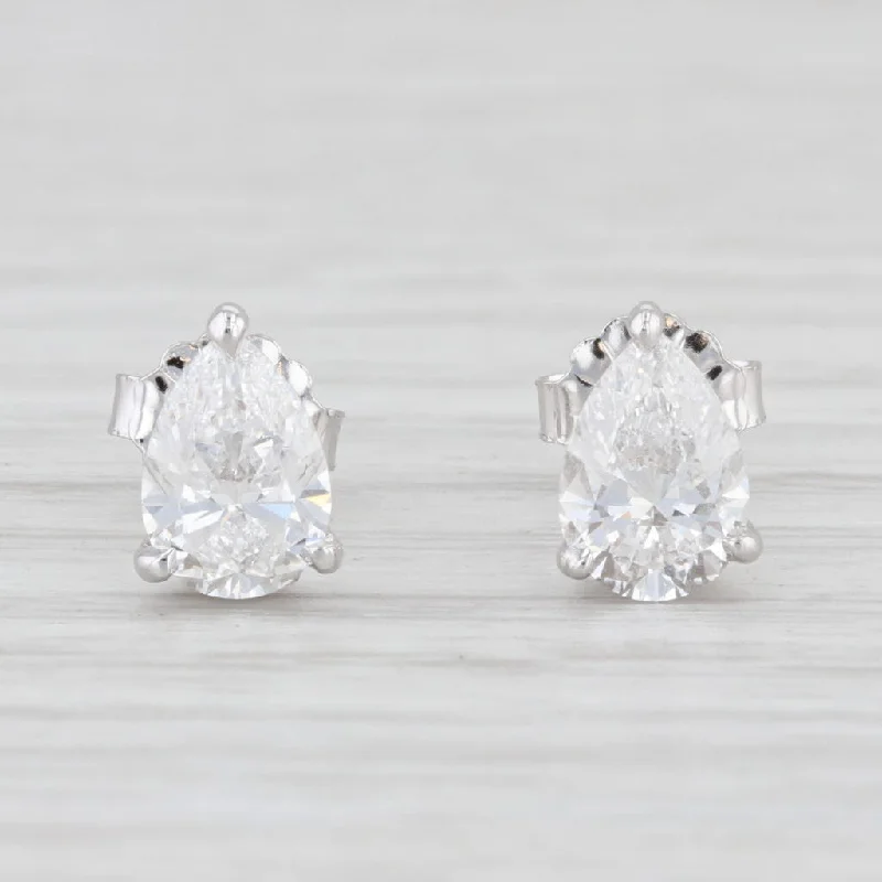 women's earrings with chunky style -1.61ctw VS1 D E Diamond Pear Solitaire Stud Earrings 14k White Gold GIA