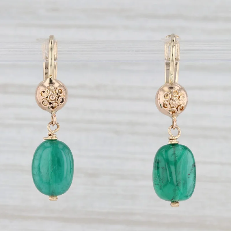 women's earrings with chandelier design -Baroque Emerald Drop Earrings 14k Yellow Gold Vintage Floral