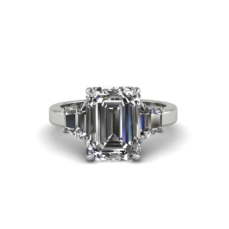 women's engagement rings with cushion-shaped diamond -Diamond Emerald Cut Three Stone Ring With Custom Baguette - Yvette No. 3