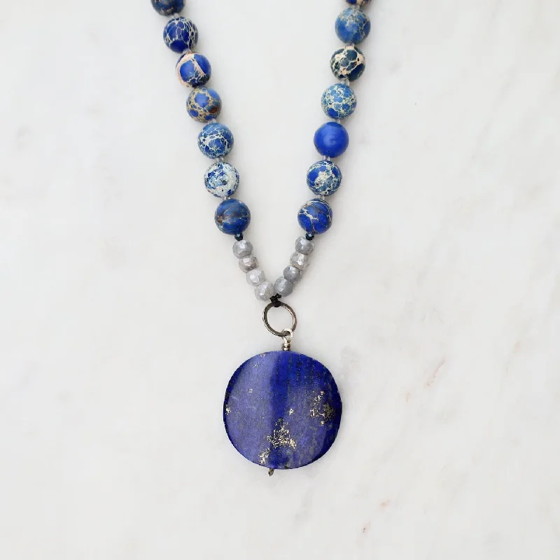 women's necklaces with polished gold pendant -Blue Mix Necklace