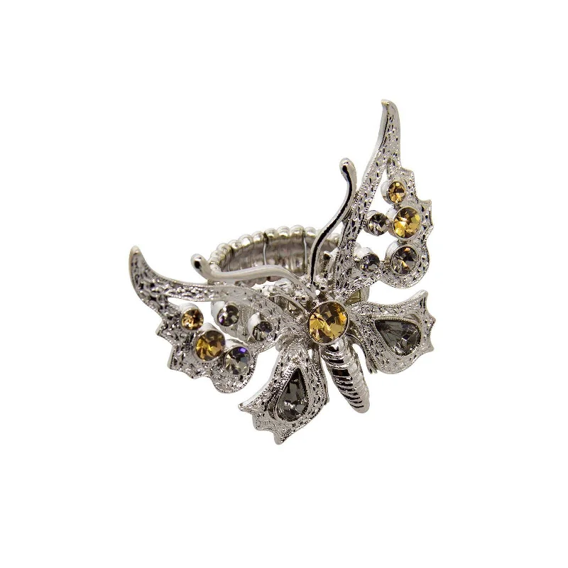 women's engagement rings with vintage design -1928 Jewelry Light Topaz And Black Diamond Color Butterfly Stretch Ring