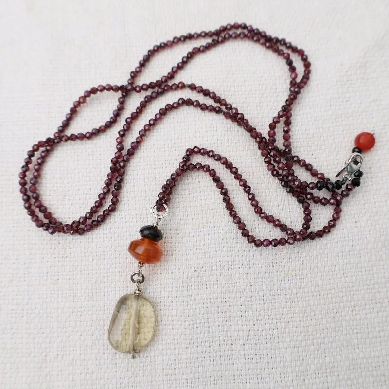 women's necklaces diamond -Garnet with Lemon Quartz Drop Necklace