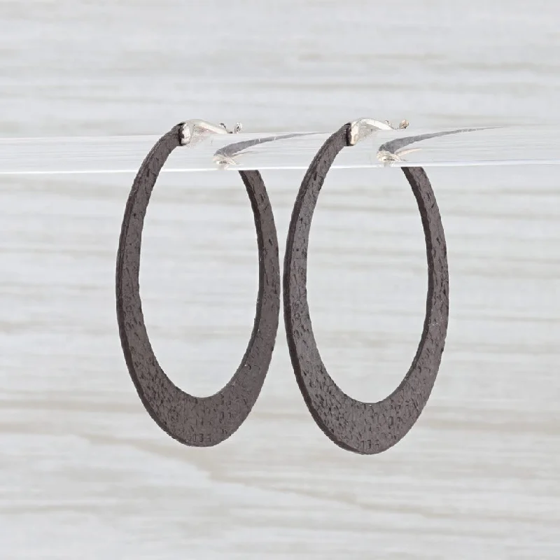 women's earrings with etched detail -New Nina Nguyen Hammered Hoop Earrings Oxidized Sterling Silver Snap Top