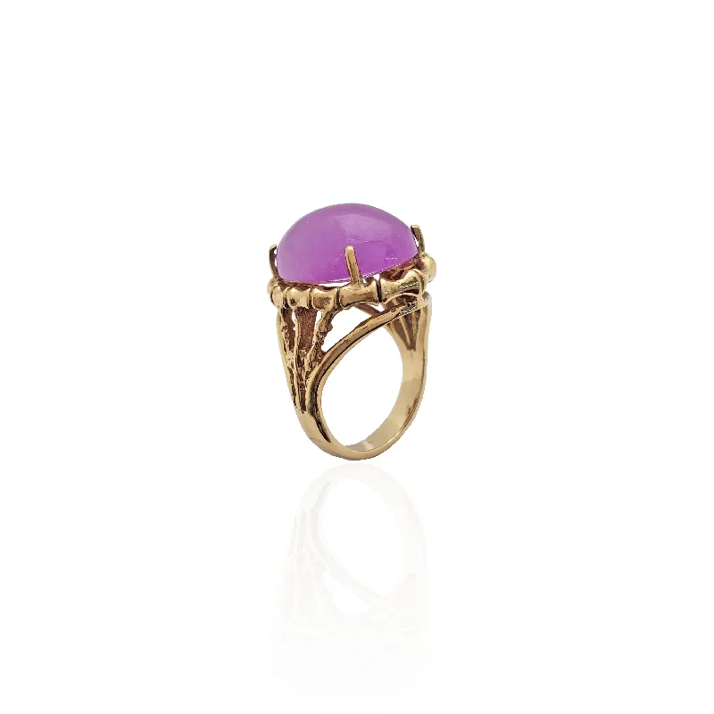 women's rings with smooth band -Purple Jade Stone Bamboo Ring (14K).