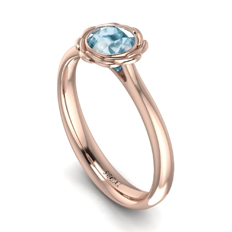 women's engagement rings with engraved band -Solitaire Minimalist Aquamarine Ring - Eden No. 402