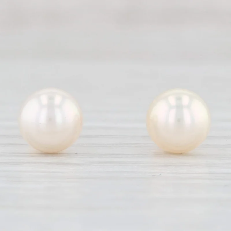 women's earrings with stud design -Saltwater Cultured Pearl Stud Earrings 14k Yellow Gold June Birthstone