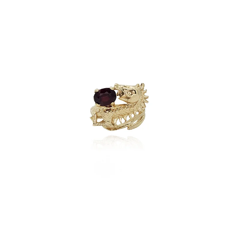 women's rings with radiant-cut diamond -Dragon and Gemstone Ring (14K)