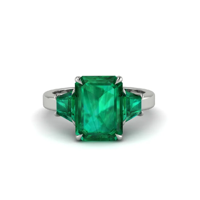 women's engagement rings with twist band -Emerald Emerald Cut Three Stone Ring With Custom Baguette - Yvette No. 21