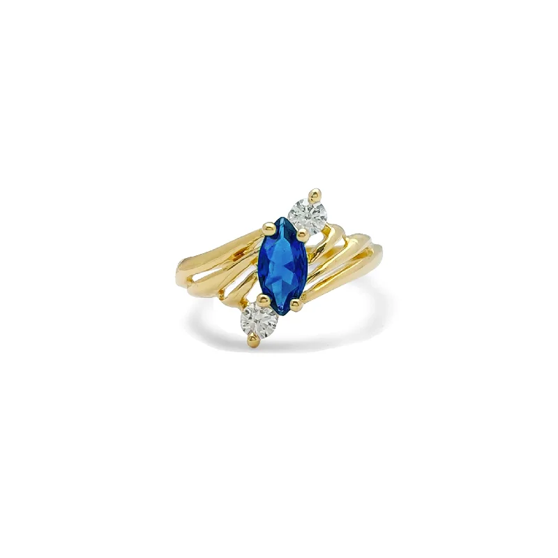 women's rings with classic design -Bypass Blue Marquise Triumvirate Ring (14K)