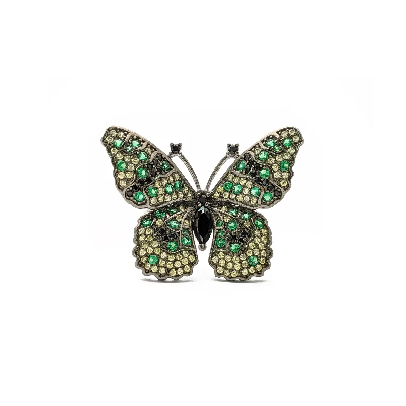 women's rings with vintage style -Green Spotted Butterfly Ring (Silver)