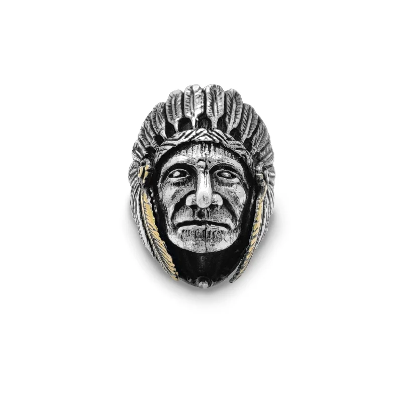 women's rings with modern design -Antique-Finish Indian Head Chief Ring (Silver)