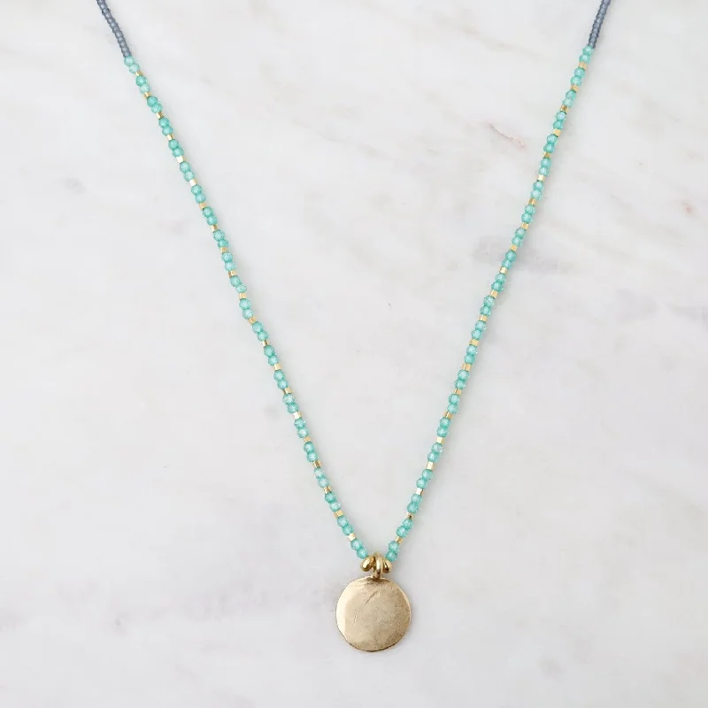 women's necklaces with custom engraving -Grey, Green Onyx & Gold Vermeil Hammered Disc Charm Necklace