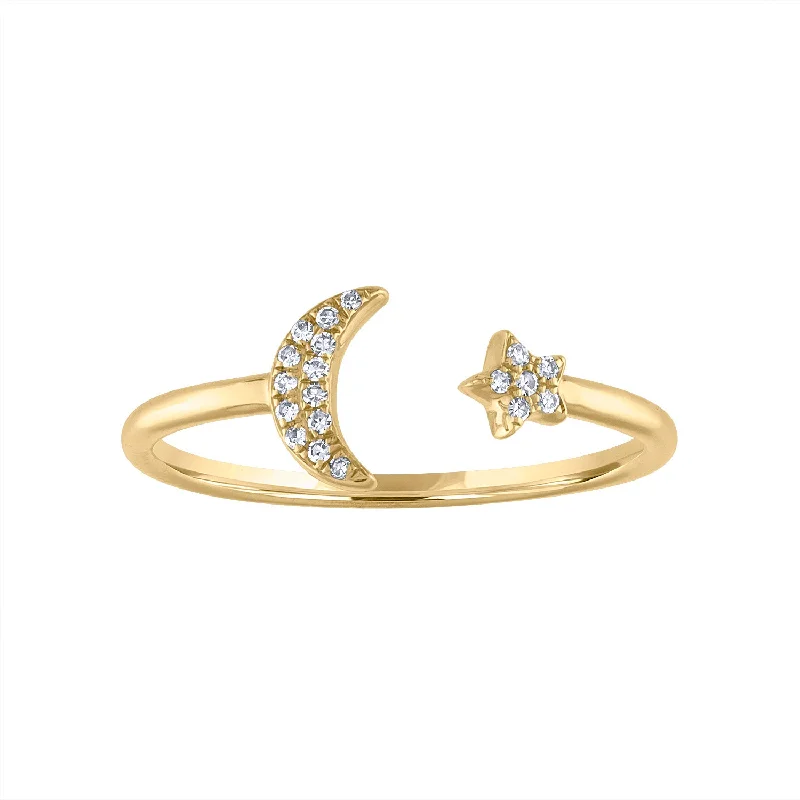 women's engagement rings with filigree band -14KT GOLD DIAMOND MOON AND STAR CUFF RING