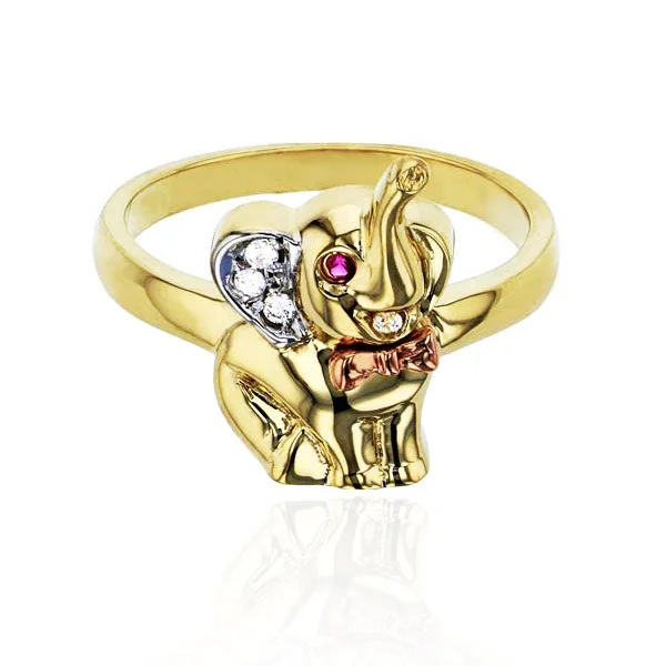 women's rings with sparkling diamond -Tri-Color Elephant CZ Ring (14K)