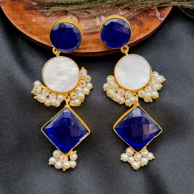 women's earrings with star-shaped design -Amrapali Inspired Blue & Mother of Pearl Earrings