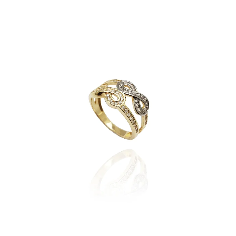 women's rings with sapphire -Two-Tone CZ Double Infinity Ring (14K)