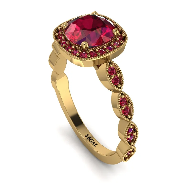 women's engagement rings with geometric shapes -Vintage Inspired Ruby Halo Ring - Frances No. 55