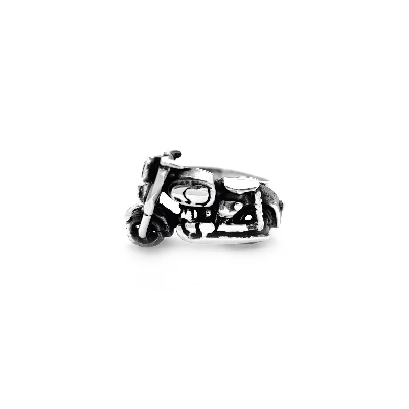 women's rings with sleek silhouette -Antique-Finish Harley-Davidson Motorcycle Ring (Silver)