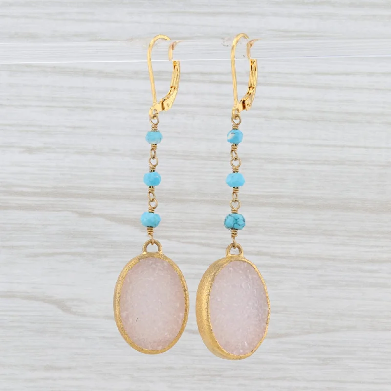 women's earrings with bold design -New Nina Nguyen Pink Druzy Quartz Turquoise Earrings Sterling Gold Vermeil