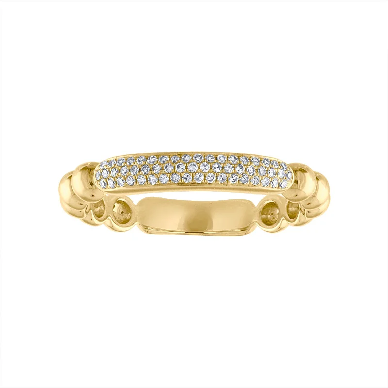 women's engagement rings with twist band design -14KT GOLD DIAMOND PAVE BAR BEAD RING