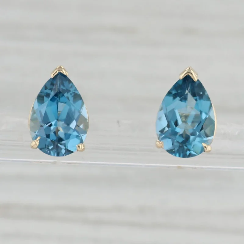 women's earrings with infinity symbol -4.70ctw London Blue Topaz Teardrop Stud Earrings 14k Gold Pear Solitaire Studs