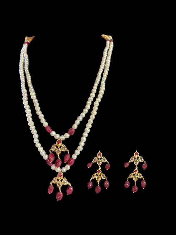 women's necklaces with round pendant -SAT82 Two layered fresh water pearl hyderabadi necklace set / satlada ( READY TO SHIP )