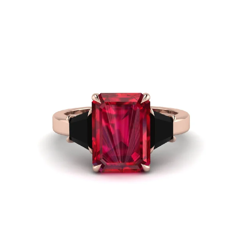 women's engagement rings with round halo -Ruby Emerald Cut Three Stone Ring With Custom Baguette - Yvette No. 41