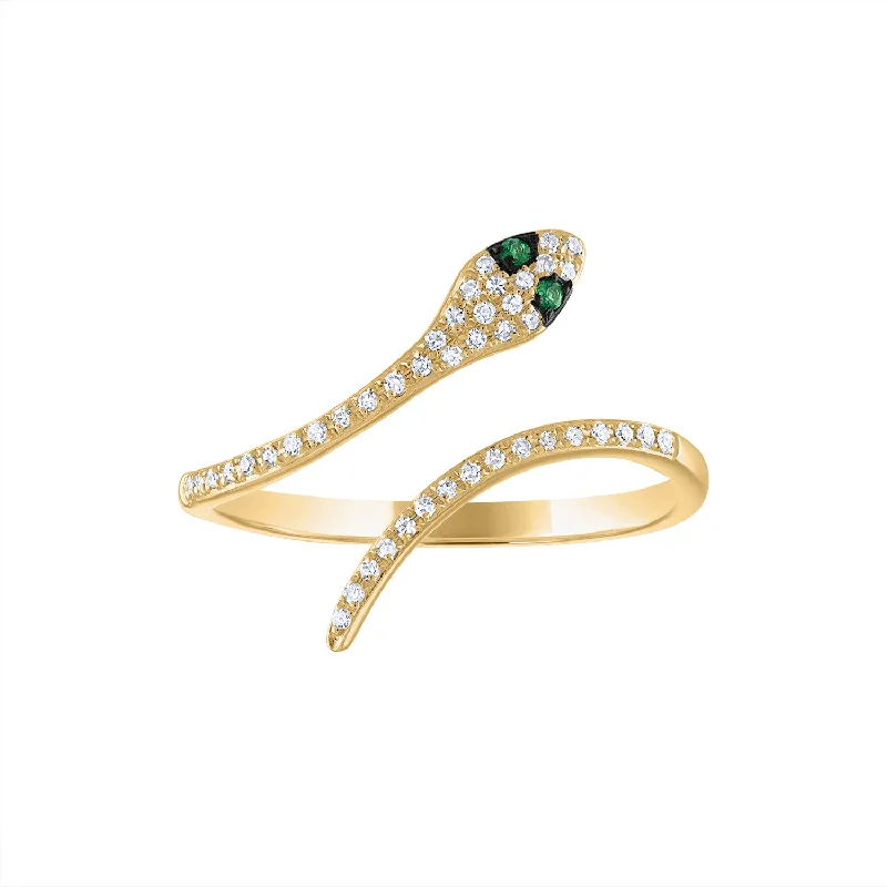 women's engagement rings with tapered baguette -14KT GOLD DIAMOND SNAKE RING