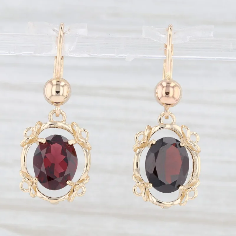 women's earrings with sparkling diamonds -5.30ctw Garnet Oval Dangle Earrings 14k Yellow Gold January Birthstone