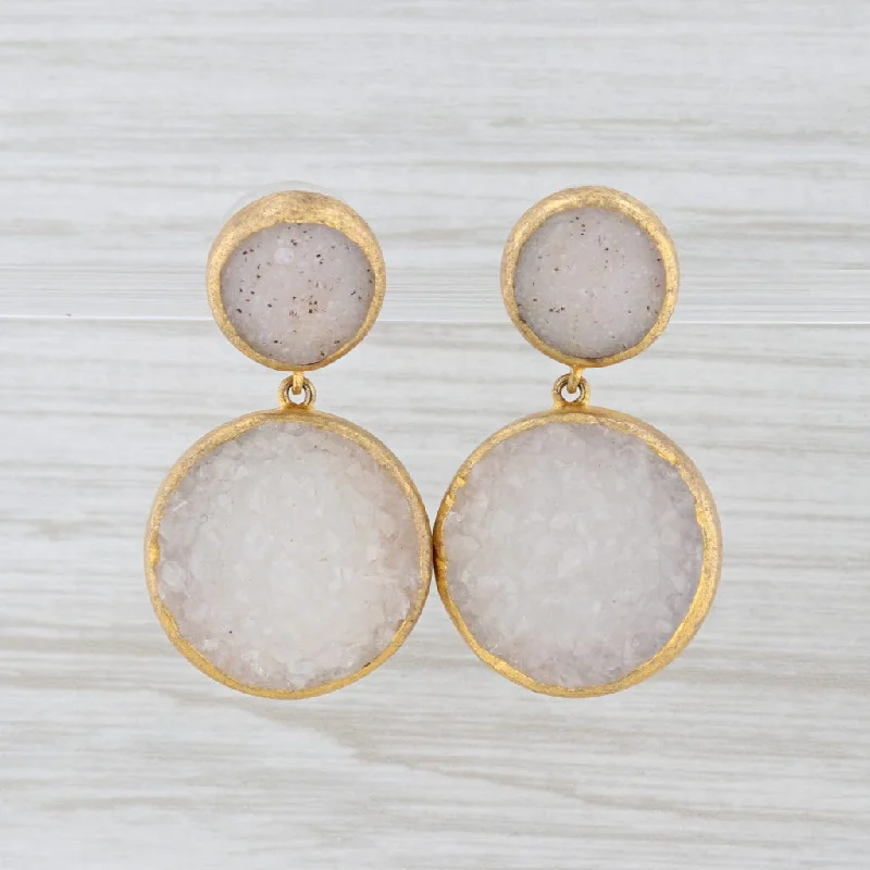 women's earrings with twisted rope design -New Nina Nguyen Druzy Quartz Earrings Sterling Silver 22k Gold Vermeil Dangle