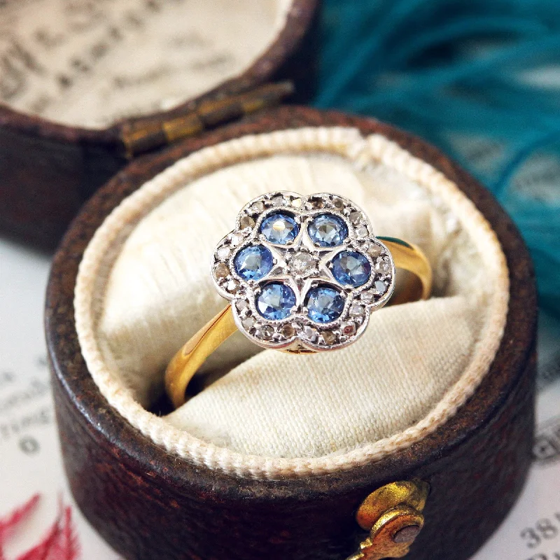 women's engagement rings with stackable design -Delightful Blossom! Sapphire & Diamond Cluster Ring