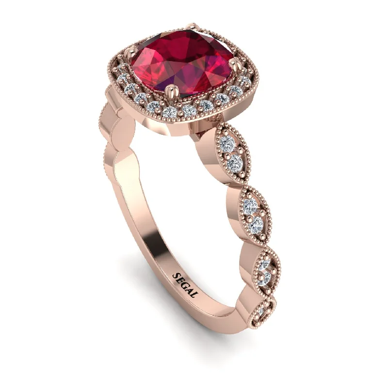 women's engagement rings with sleek finish -Vintage Inspired Ruby Halo Ring - Frances No. 11