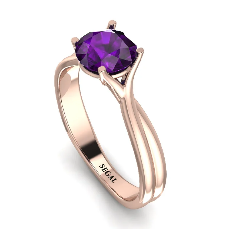 women's engagement rings gold -Solitaire Twist Shank Amethyst Ring - Eleanor No. 302