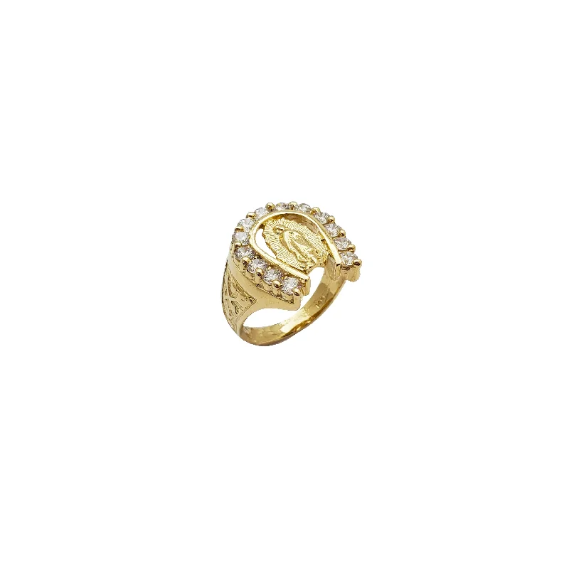 women's rings with boho chic design -Horseshoe Virgin Mary Ring (14K)