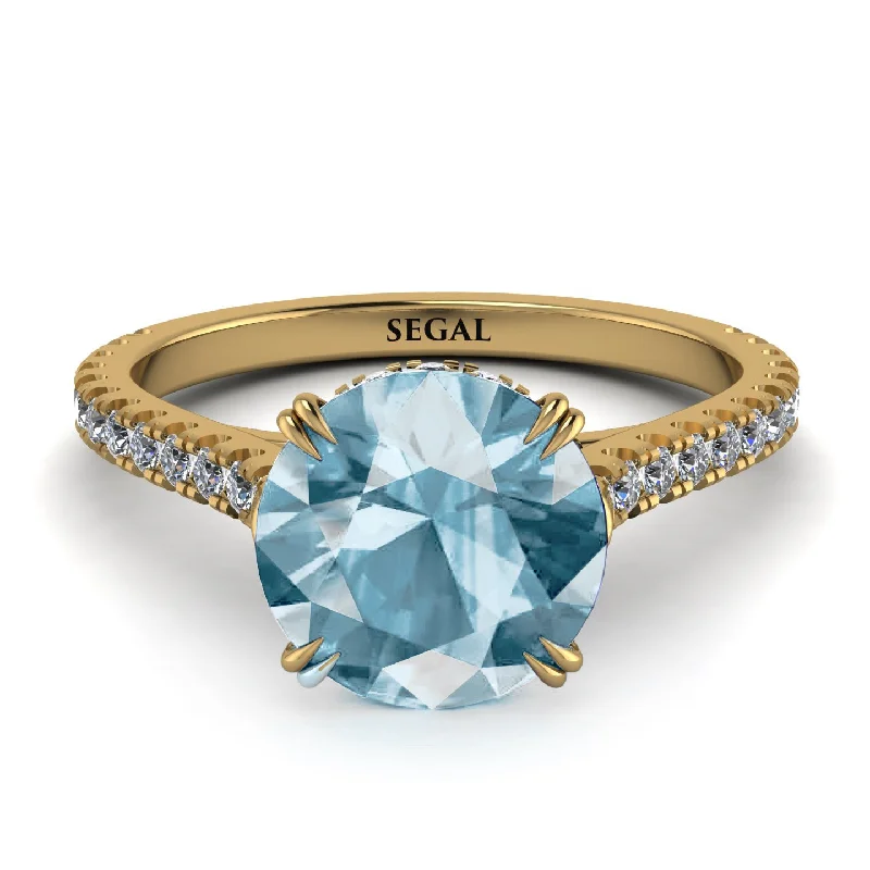 women's engagement rings with mixed metals -Hidden Diamond Double Cat Claw Prongs Aquamarine Ring - Hazel No. 401