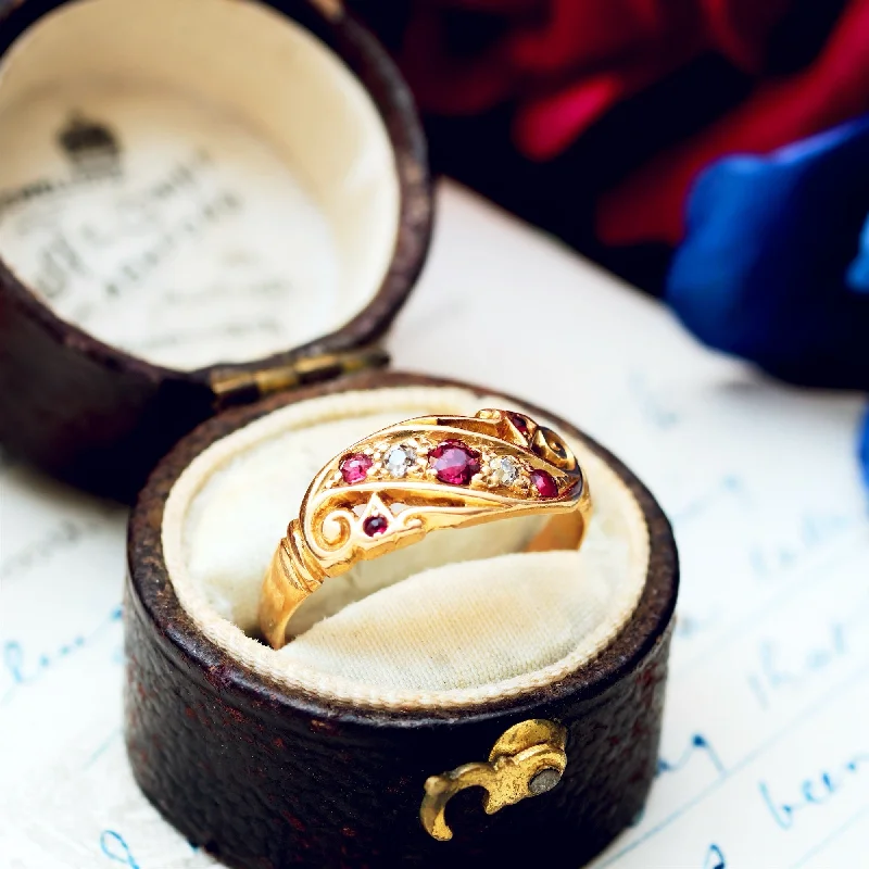 women's engagement rings with black diamond -Antique Arts & Crafts Ruby & Diamond Gold Ring