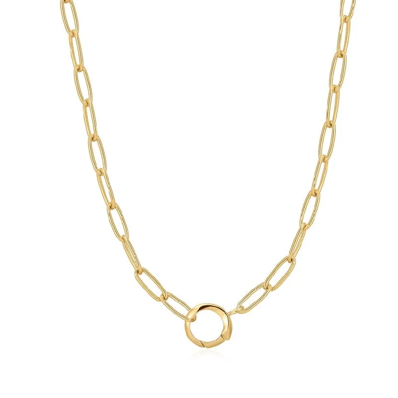 women's necklaces with geometric shape -Gold Link Charm Chain Connector Necklace