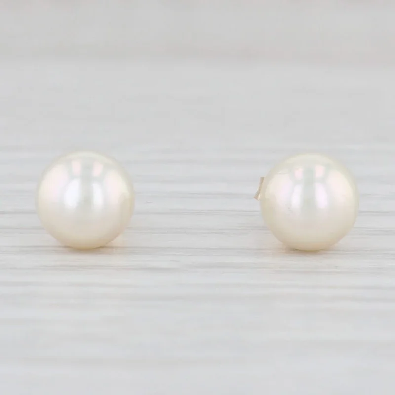 women's earrings with flower-shaped gemstones -Cultured Pearl Stud Earrings 14k Yellow Gold June Birthstone 6.8mm