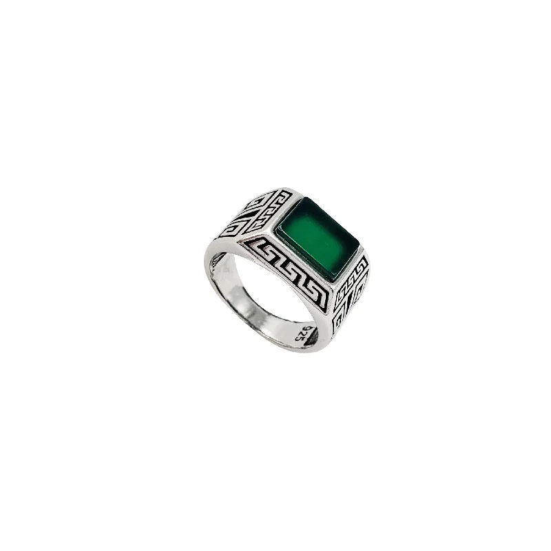 women's rings with color gemstone center -Green Agate Ottoman Ring (Silver)