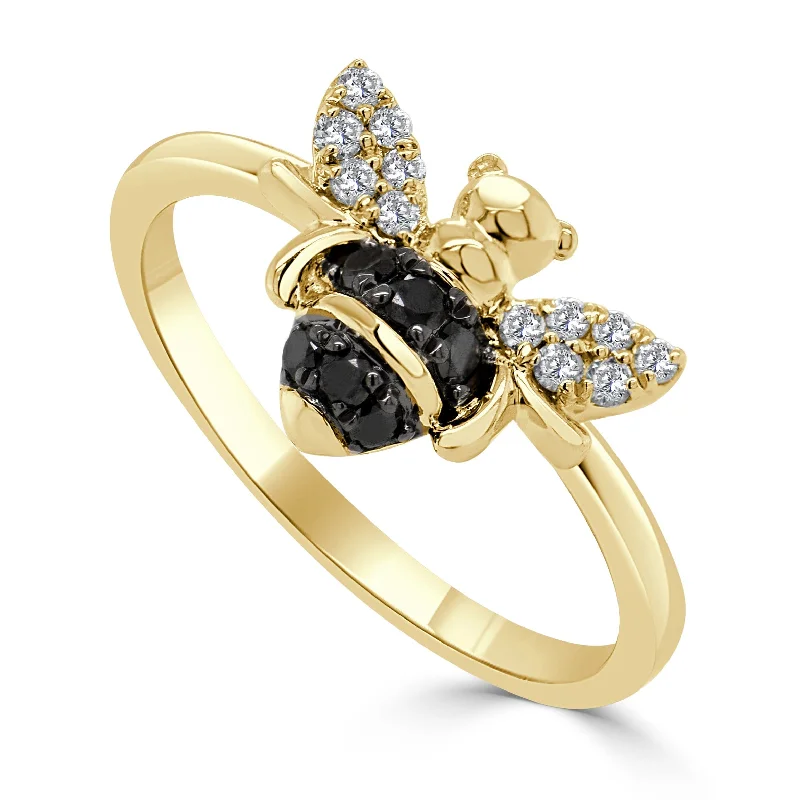 women's engagement rings diamond -14k Gold Black & White Diamond Bumble Bee Ring