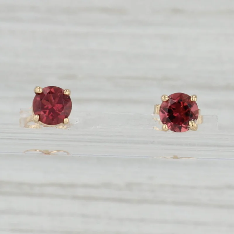 women's earrings with gemstone -1.04ctw Round Pink Tourmaline Stud Earrings 14k Yellow Gold Solitaire Studs