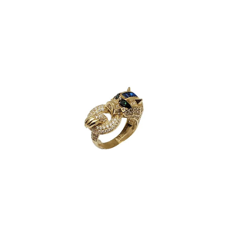 women's rings diamond -Iced-Out Azure Stripe Panther Ring (14K)