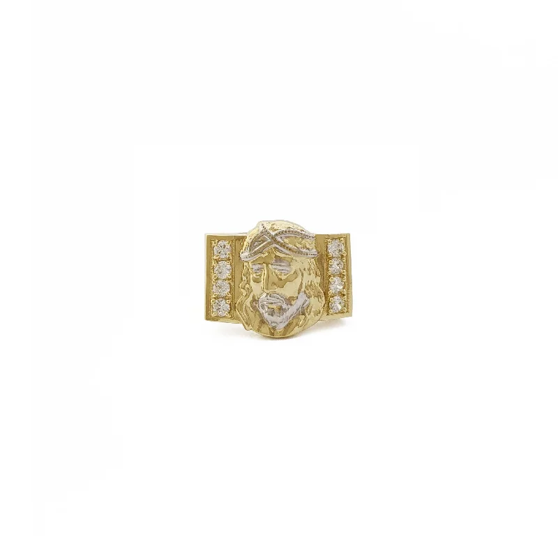 women's rings with pearl -Two-Toned Jesus Christ Icy Ring (14K)