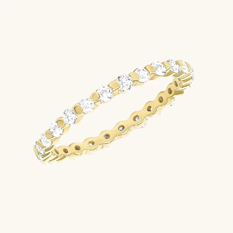 women's engagement rings with tapered baguette -Small Round Shared Prong Diamond Eternity Band